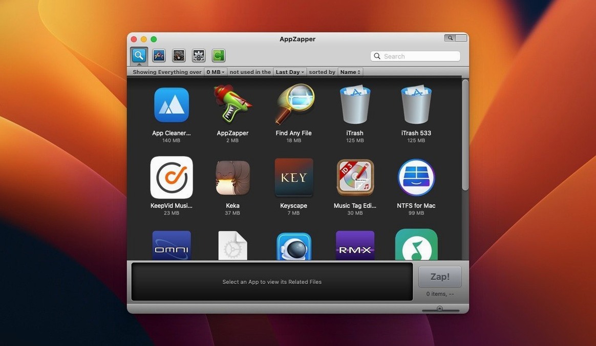 AppZapper showcase 1 appzapper serial, main view