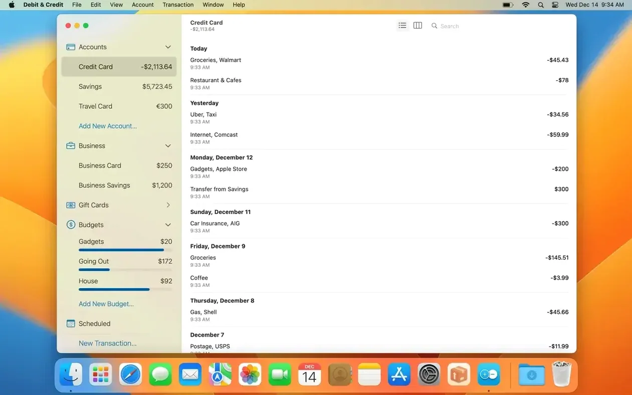Debit & Credit Premium — closer look 2 Debit & Credit Premium view 2 on macOS