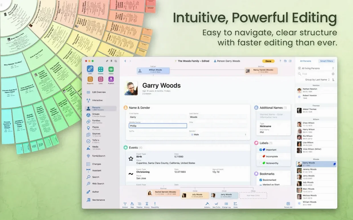 MacFamilyTree — closer look 2 MacFamilyTree view 2 on macOS
