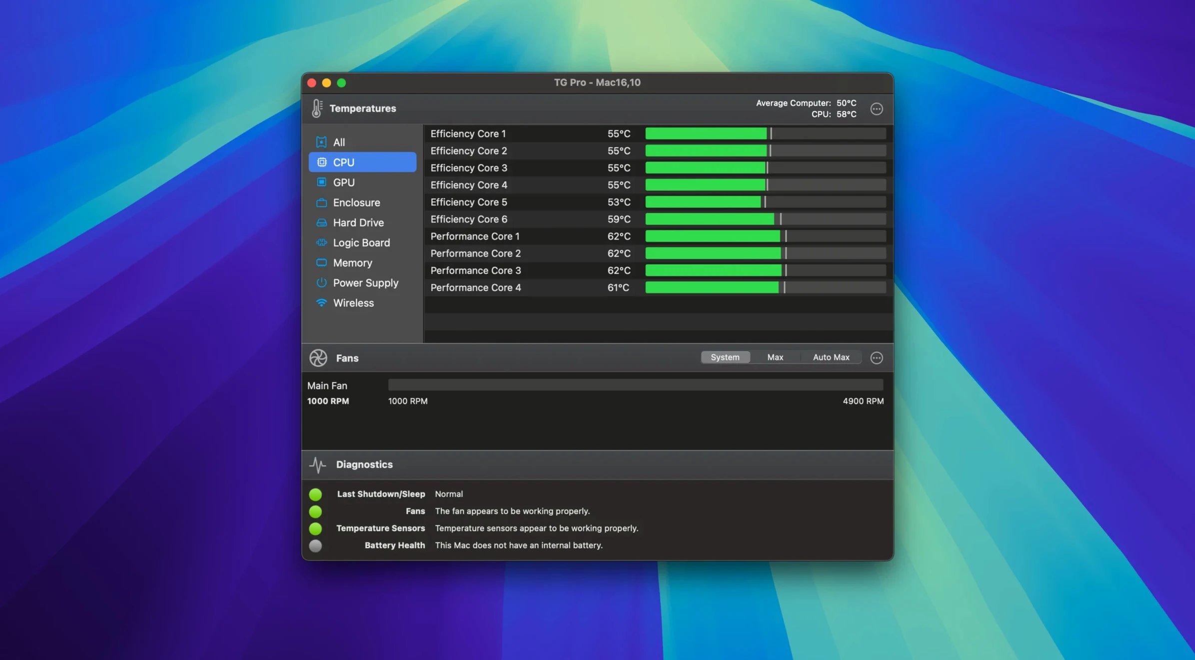 TG Pro — closer look 2 TG Pro view 2 on macOS