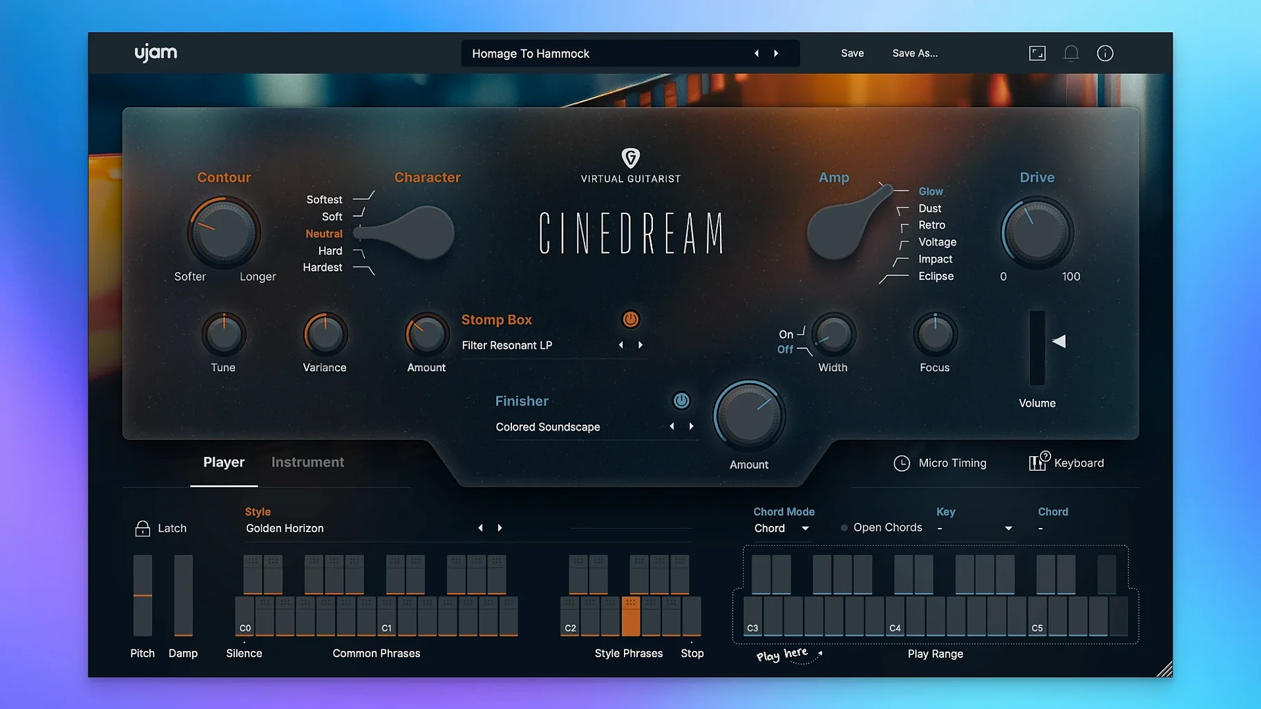 uJAM Cinedream showcase 1 ujam virtual guitarist cinedream, main view